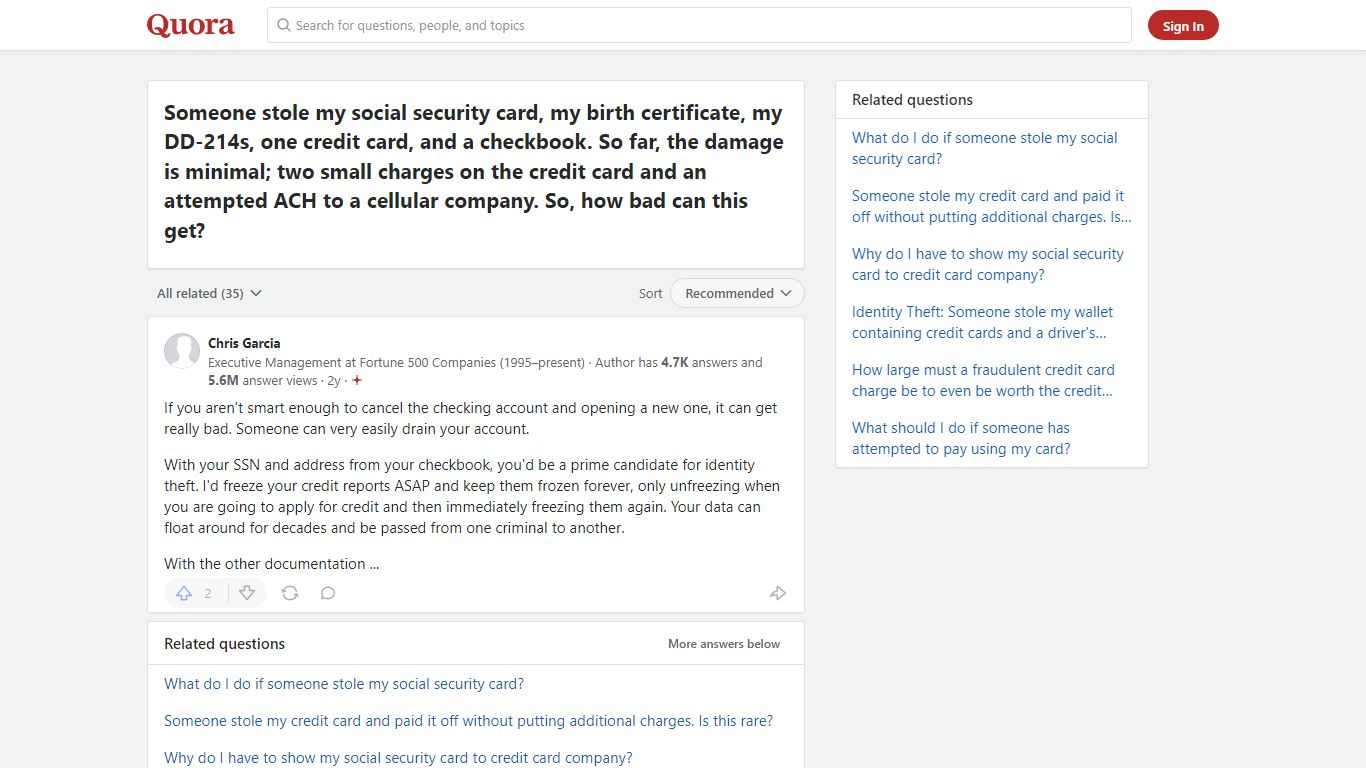 Someone stole my social security card, my birth certificate, my ... - Quora